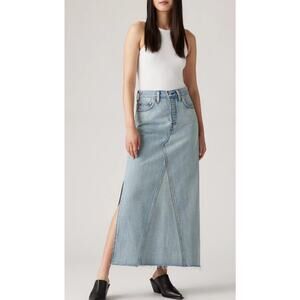 Levi’s Icon Denim Maxi Skirt Women 27 Light Wash Blue Side Slit Casual Relaxed